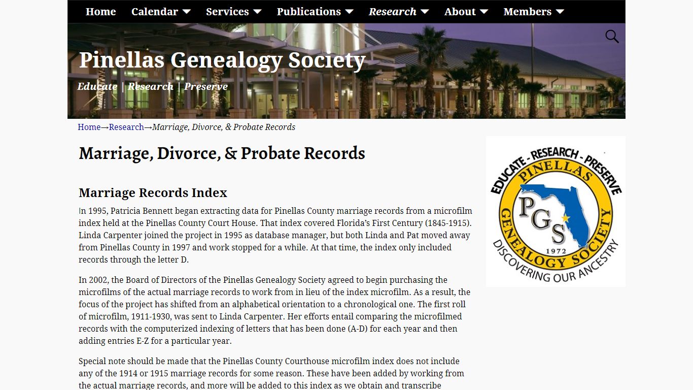 Marriage, Divorce, & Probate Records - Pinellas Genealogy Society